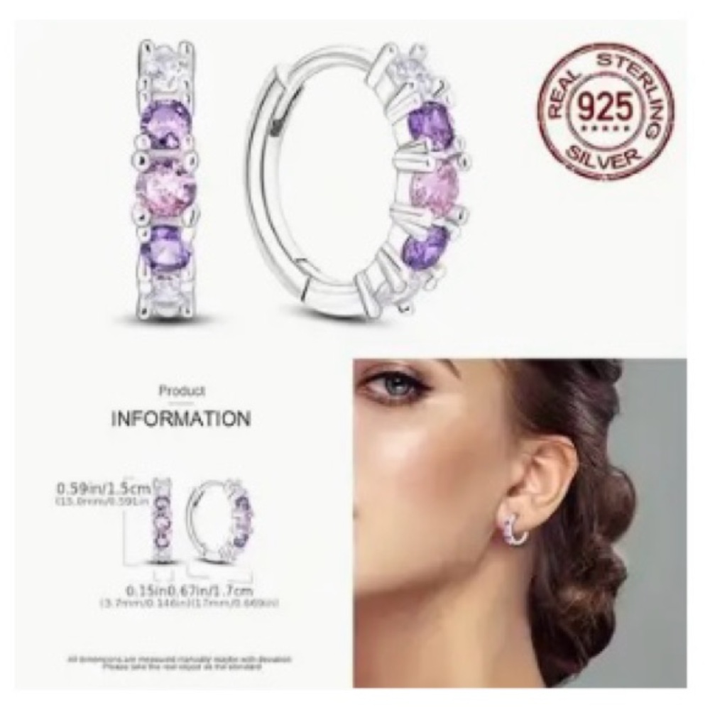 Sterling Silver Purple and Pink Hoop Earrings
